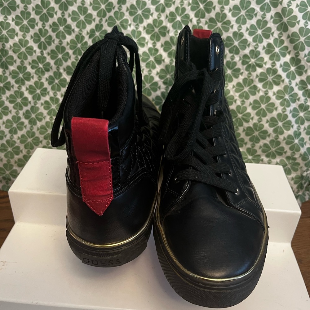 Guess Mens High Top Sneakers W/ Black Faux Leather!!
